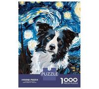 1000 Pieces Puzzles for Teenagers Border Collie Starry Night Puzzle for Adults Hands-on Game Hand Speed Race Unique Birthday And Gifts 70x50cm/1000pcs