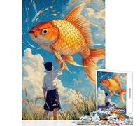 1000 Pieces Puzzles for Teenagers Boy Holding Goldfish Hands-on Game Precision Cutting Anti-Stress Toys Improving Love between Couples (50X75cm)