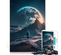 1000 Pieces Puzzles for Teenagers Boy Looking at The Moon Fine Cut Design Focus Game Gift Peace Time Play Xmas Leisure Gift (38x26cm)