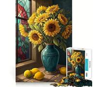 1000 Pieces Puzzles for Teenagers Bright Sunflower Bouquet with Fresh Lemons Artistic Still Life Fine Cut Design Focus Game Gift Peace Time Play Xmas Leisure Gift (50x75cm)