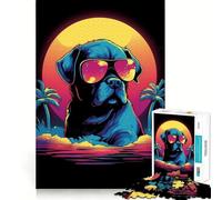 1000 Pieces Puzzles for Teenagers Bulldog Miami Vice Style Sharp Cut Art Cognitive Play Gift Calm Play Time Xmas Decor Gift (38x52cm)