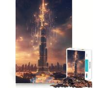 1000 Pieces Puzzles for Teenagers Burj Khalifa Sunset Celebration Tight Fit Play Mind Skill Fun Leisure Fun Time Christmas Home Art (50x75cm)