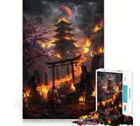 1000 Pieces Puzzles for Teenagers Burning Temple with Samurai Sharp Cut Art Cognitive Play Gift Calm Play Time Xmas Decor Gift (50x75cm)