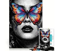 1000 Pieces Puzzles for Teenagers Butterfly Eyes Woman Portrait Sharp Cut Craft Cognitive Fun Play Idle Time Game Christmas Home Art (38x26cm)
