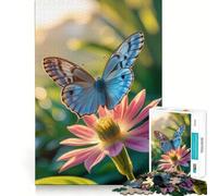 1000 Pieces Puzzles for Teenagers Butterfly on Pink Flower Sharp Cut Craft Cognitive Fun Play Idle Time Game Christmas Home Art (38x52cm)