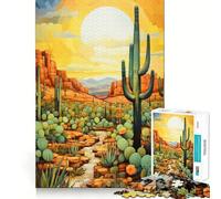 1000 Pieces Puzzles for Teenagers Cactus Desert Sunset Sharp Cut Craft Cognitive Fun Play Idle Time Game Christmas Home Art (38x26cm)