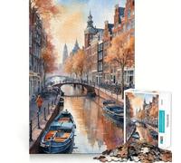 1000 Pieces Puzzles for Teenagers Canal Scene in Amsterdam Sharp Cut Art Cognitive Play Gift Calm Play Time Xmas Decor Gift (50x75cm)