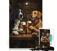 1000 Pieces Puzzles for Teenagers Canine Cheers Two Dogs Enjoying Beers Sharp Cut Craft Cognitive Fun Play Idle Time Game Christmas Home Art (38x26cm)