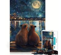 1000 Pieces Puzzles for Teenagers Capybaras Under The Moon Tight Fit Play Mind Skill Fun Leisure Fun Time Christmas Home Art (38x52cm)