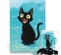 1000 Pieces Puzzles for Teenagers Cartoon Black Cat with Big Smile Sharp Cut Craft Cognitive Fun Play Idle Time Game Christmas Home Art (50x75cm)