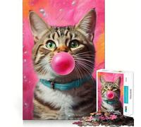 1000 Pieces Puzzles for Teenagers Cat Blowing Bubbles Tight Fit Play Mind Skill Fun Leisure Fun Time Christmas Home Art (38x52cm)