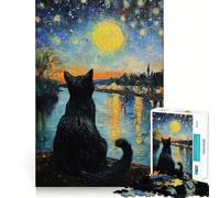 1000 Pieces Puzzles for Teenagers Cat by Moonlit Waters Sharp Cut Art Cognitive Play Gift Calm Play Time Xmas Decor Gift (38x52cm)