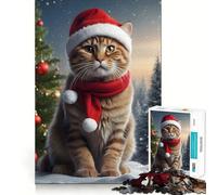 1000 Pieces Puzzles for Teenagers Cat Christmas Day Tight Fit Play Mind Skill Fun Leisure Fun Time Christmas Home Art (50x75cm)