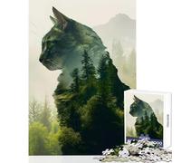 1000 Pieces Puzzles for Teenagers Cat Double Exposure Forest Toy Wall Decor Birthday Gifts Relaxing Games Train Your Brain And Hands Size 38x52cm