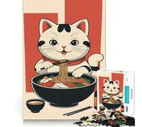 1000 Pieces Puzzles for Teenagers Cat Eating Ramen Sharp Cut Art Cognitive Play Gift Calm Play Time Xmas Decor Gift (50x75cm)