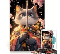 1000 Pieces Puzzles for Teenagers Cat Elegant Samurai with Sword Sharp Cut Craft Cognitive Fun Play Idle Time Game Christmas Home Art (50x75cm)
