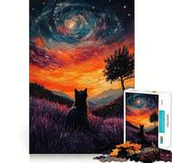 1000 Pieces Puzzles for Teenagers Cat Gazing at The Night Sky Sharp Cut Art Cognitive Play Gift Calm Play Time Xmas Decor Gift (50x75cm)