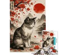 1000 Pieces Puzzles for Teenagers Cat in Japanese Landscape Art Help The Brain Exercise Learning Educational Toy Wall Decor Suitable for People Aged 14 And Above (38X52CM)