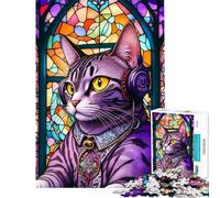 1000 Pieces Puzzles for Teenagers Cat Listening Music Adult Puzzles Relaxing Games Improve Memory Deal As Gifts for The Whole Family (Size 50x75cm)