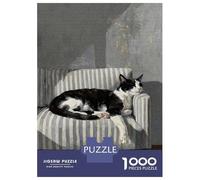 1000 Pieces Puzzles for Teenagers Cat Nap on Striped Armchair Puzzle for Adults Hands-on Game Hand Speed Race Unique Birthday And Gifts 52x38cm/1000pcs