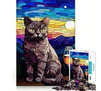 1000 Pieces Puzzles for Teenagers Cat Sit Down And Glass Fine Cut Design Focus Game Gift Peace Time Play Xmas Leisure Gift (50x75cm)