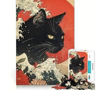 1000 Pieces Puzzles for Teenagers Cat Ukiyo-e Style Fine Cut Design Focus Game Gift Peace Time Play Xmas Leisure Gift (38x26cm)