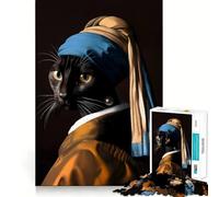 1000 Pieces Puzzles for Teenagers Cat with A Pearl Earring Parody Fine Cut Design Focus Game Gift Peace Time Play Xmas Leisure Gift (38x52cm)
