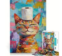 1000 Pieces Puzzles for Teenagers Cat with Toilet Paper Hat - Fine Cut Design Focus Game Gift Peace Time Play Xmas Leisure Gift (38x26cm)