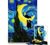 1000 Pieces Puzzles for Teenagers Cats on The Crescent Moon Seamless Fit Art Mental Focus Game Rest Time Play Xmas Leisure Gift (38x52cm)