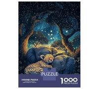 1000 Pieces Puzzles for Teenagers Cheetah And Elephants Under Stars Puzzle for Adults Hands-on Game Hand Speed Race Unique Birthday And Gifts 52x38cm/1000pcs