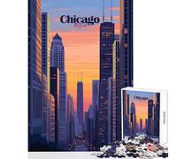 1000 Pieces Puzzles for Teenagers Chicago Skyline Sunset Adult Jigsaw Puzzles Pattern Assembly Fun Activities at Home Christmas Birthday Gifts (38x26cm)
