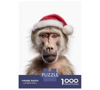 1000 Pieces Puzzles for Teenagers Christmas Baboon with Santa Hat Portrait Jigsaws for Adults Brain Teaser Game But Fun And Humorous Deal As Gifts for The Whole Family 38x26cm/1000pcs