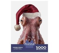1000 Pieces Puzzles for Teenagers Christmas Octopus with Santa Hat Portrait Jigsaw Puzzle Hands-on Game Staycation Kill Time Unique Birthday And Gifts 70x50cm/1000pcs