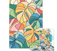 1000 Pieces Puzzles for Teenagers Colorful Tropical Leaves Stained Glass Style Educational Game Learning Educational Toys Gifts For Birthdays For Family Fun (Size 38x52cm)