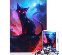1000 Pieces Puzzles for Teenagers Cosmic Cat on A Cliff Adult Jigsaw Puzzles Pattern Assembly Fun Activities at Home Christmas Birthday Gifts (38x26cm)