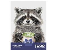 1000 Pieces Puzzles for Teenagers Cute Raccoon Holding Matcha Latte Jigsaws for Adults Relaxing Games Home Decoration for Birthday, Chrismas 38x26cm/1000pcs