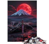 1000 Pieces Puzzles for Teenagers Dragon, Sword, And Red Moon Landscape Help The Brain Exercise Perfect Decoration Family Game for 14+ Puzzle Game Offered (50x75cm)