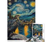 1000 Pieces Puzzles for Teenagers Eagle Under Starry Night Hands-on Game Precision Cutting Anti-Stress Toys Improving Love between Couples (26X38cm)