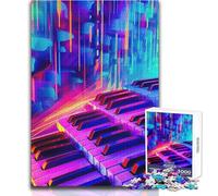 1000 Pieces Puzzles for Teenagers Electric Neon Piano Keys Ideal Peaceful Indoor Pastime Superior Precision Cut Play Toy Size 38x52cm