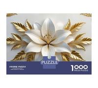 1000 Pieces Puzzles for Teenagers Elegant White Lily with Golden Leaves Adult Jigsaw Toy Wall Decor Perfect Decoration Unique Birthday And Gifts 70x50cm/1000pcs
