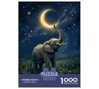 1000 Pieces Puzzles for Teenagers Elephant Reaching for Crescent Moon Jigsaws for Adults Family Games Presents for Women Help The Brain Exercise 38x26cm/1000pcs