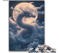 1000 Pieces Puzzles for Teenagers Ethereal White Dragon in The Clouds Under Moon Unique Challenge Game Family Activities Funny Gift (size 38x52cm)