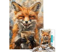 1000 Pieces Puzzles for Teenagers Evil Laugh Fox Coffee Tea Jigsaw for Adults Brain Teaser Game Pattern Assembly Help The Brain Exercise (Size 38x26cm)