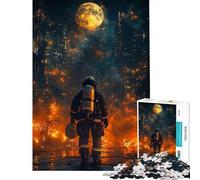1000 Pieces Puzzles for Teenagers Firefighter Burning City Jigsaw for Adults Brain Teaser Game Pattern Assembly Help The Brain Exercise (Size 38x26cm)