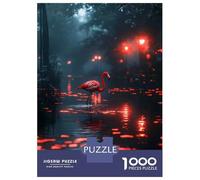 1000 Pieces Puzzles for Teenagers Flamingo in A Mystical Red-lit Forest Puzzle for Adults Hands-on Game Hand Speed Race Unique Birthday And Gifts 38x26cm/1000pcs