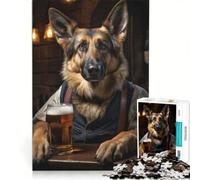 1000 Pieces Puzzles for Teenagers German Shepherd in The Pub, Practical Game, For Family Fun, Suitable for Desktop Decoration 50x75cm