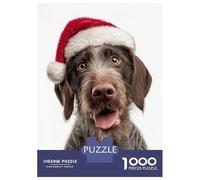 1000 Pieces Puzzles for Teenagers German Wirehaired Pointer Dog with Santa Hat Portrait Jigsaws for Adults Relaxing Games Hand Speed Race Stress Reduction Gifts 70x50cm/1000pcs