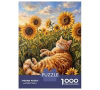 1000 Pieces Puzzles for Teenagers Ginger Cat Sleeping in Sunflower Field Puzzle for Adults Hands-on Game Hand Speed Race Unique Birthday And Gifts 52x38cm/1000pcs