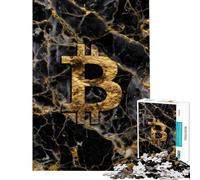 1000 Pieces Puzzles for Teenagers Golden Bitcoin on Marble Symbol Adult Puzzles Relaxing Games Improve Memory Deal As Gifts for The Whole Family (Size 38x52cm)