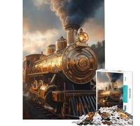 1000 Pieces Puzzles for Teenagers Golden Steam Locomotive Help The Brain Exercise Learning Educational Toy Wall Decor Suitable for People Aged 14 And Above (50X75CM)